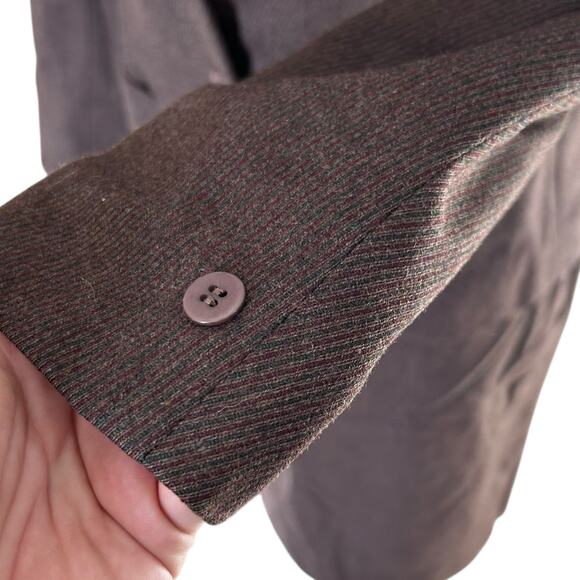 Vintage Brown 100% Wool Pin Stripe Skirt Blazer Set Womens Sz XS Business Formal - Picture 13 of 16